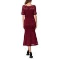 thumbnail image 3 of INSPIRE CHIC Women's Cocktail Dress Lace Fishtail Hem Short Sleeve Bodycon Midi Dress 2XL Burgundy, 3 of 6