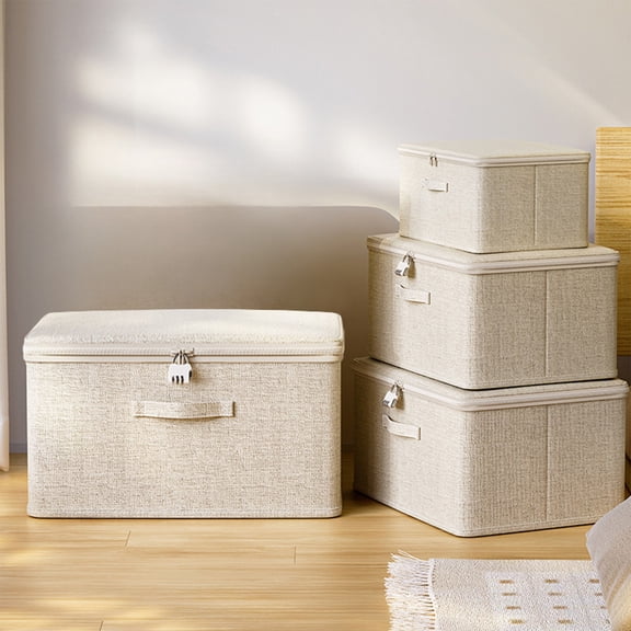 Foldable Storage Box, Multi-purpose Cottons Linen Fabric Organizer Bin with Zippered Closure & Carry Handle for Home Organization, Topliu