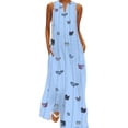 thumbnail image 1 of MAWCLOS Robe Débardeur pour Femme Sans Manches Longue Maxi Robes Col en V Été Plage Robe d'Été Ample Vacances Imprimé Papillon Bleu Clair G, 1 of 2