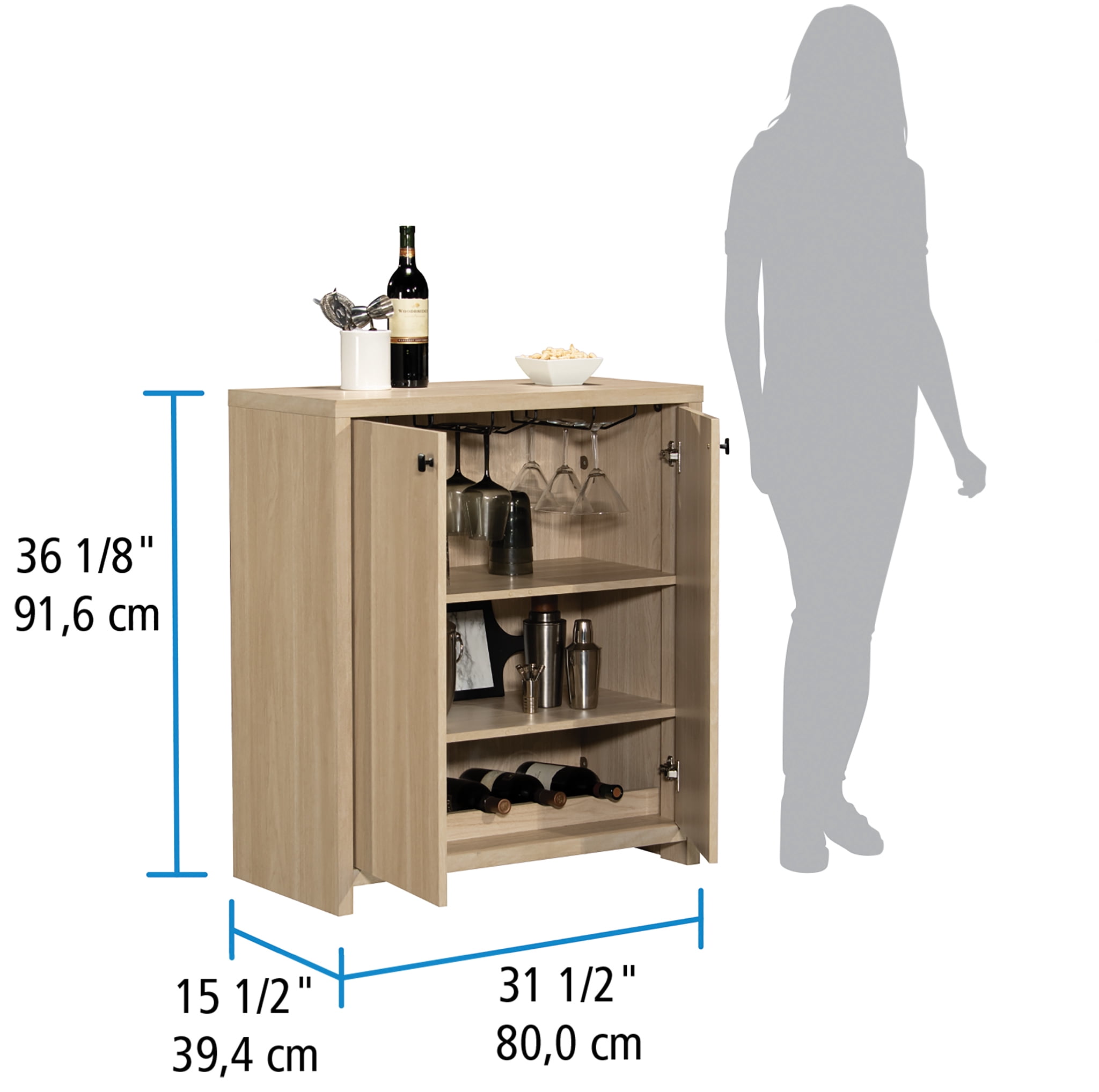 Mainstays Westley Bar Cabinet, Spring Pine Finish