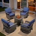 thumbnail image 4 of Opohoro 5 Piece Swivel Rocker Patio Chairs Set with 5-Inch Armrest and Fire Pit Table, Ideal for Porch Balcony Garden, Gray/Blue, 4 of 12
