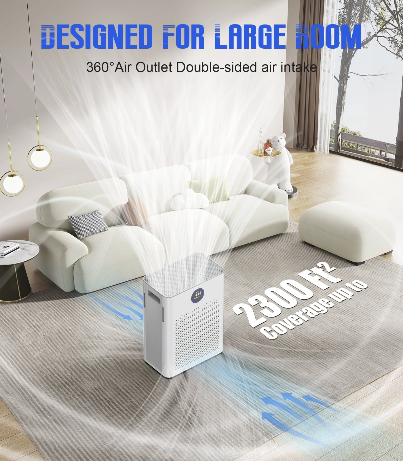 Air Purifiers for Home Large Room up to 2800ft², Smart Wifi Air Purifier with PM2.5 Sensor, HEPA H14 Washable Filter Sleep Mode 22dB with Timer, Air Cleaner for Dust Odors Pollen Dander