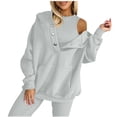 thumbnail image 2 of Oversized Hoodies for Women Button Pullover Sweatshirts Drawstring Top with Pockets Solid Color Long Sleeve Loose Casual Clothes (Gray L), 2 of 6