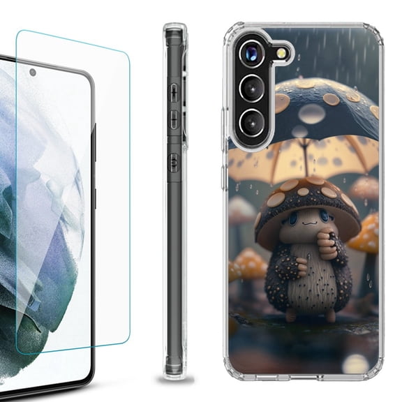 OneToughShield ® for Samsung Galaxy S23  S23 Plus 5G Shockproof Bumper Phone Case, with Tempered Glass Screen Protector - Frog n Mushroom