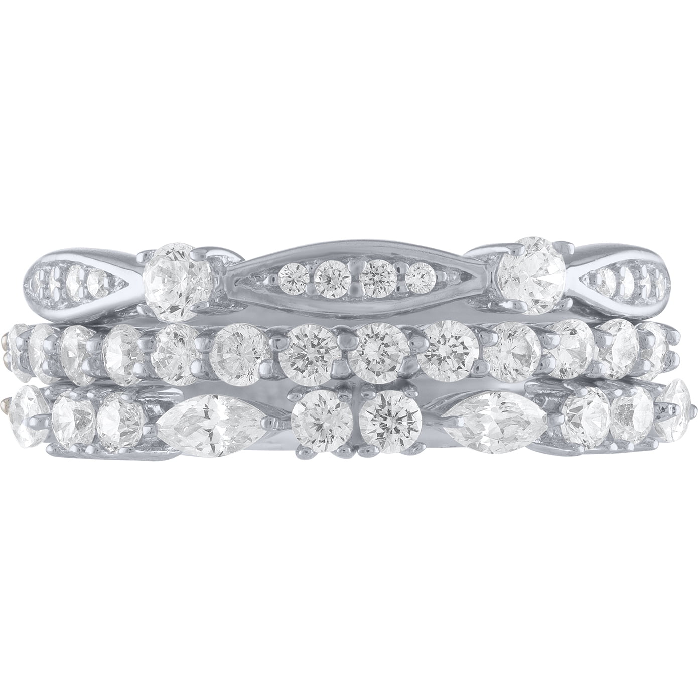 Brilliance Fine Jewelry Simulated Diamond 3 Stackable Bands in Sterling Silver
