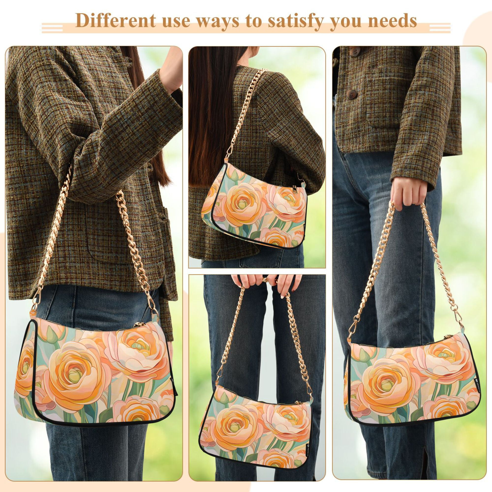 FORMRS Womens Shoulder Bag with Chain Strap Clutch Purse Cute Tote Handbag, Abstract Floral Art