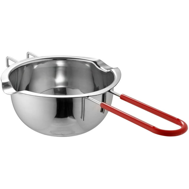 Pot de Fusion Universel en Acier Inoxydable 18/8, Double Insert de Chaudière, Double Becs, Poignée Résistante à la Chaleur, Fond Plat, Masque Maison au Beurre Chocolat caramel 480ml (Argent)