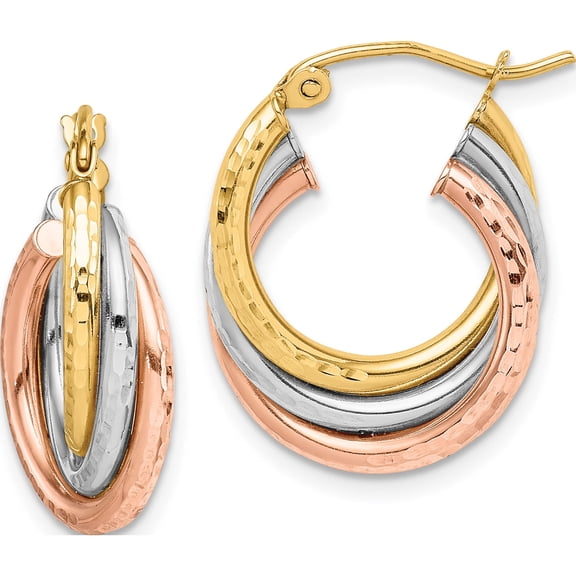 14K Tri-Color Textured Triple Hoop Earrings Made In Peru tf1485