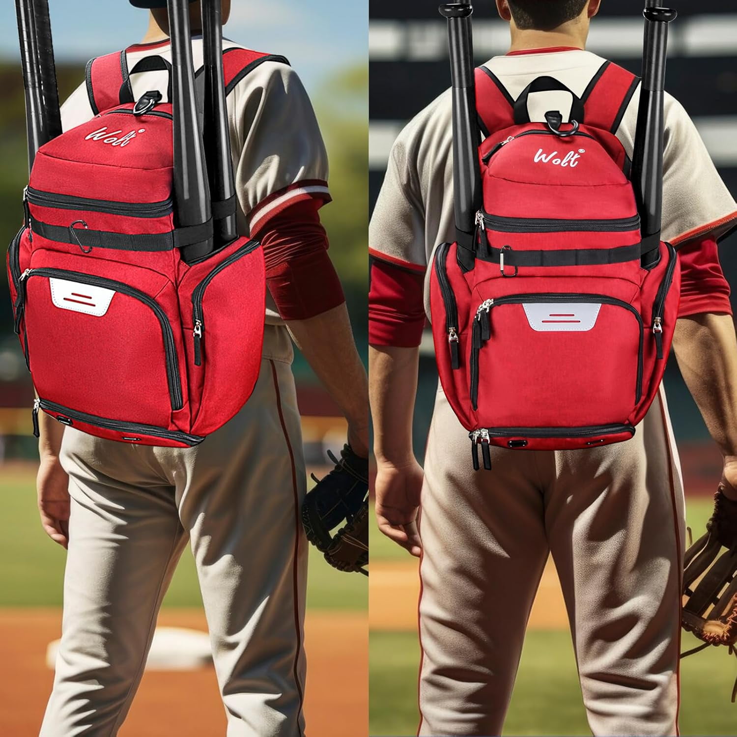WOLT Baseball Bag Backpack for Youth Adults Baseball Equipment Bag Multifunctional Sport Backpack for Ball Darkred