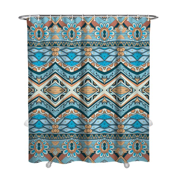 Extra Long Boho Shower Curtain 72x84 Inches - Vintage Floral & Tropical Leaves Pattern, Waterproof Bohemian Bathroom Decor with 12 Hooks, Tribal Rustic Style