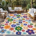 thumbnail image 2 of Retro Bohemia Floral Outdoor Rug for Patio/Deck/Porch, Non-Slip Large Area Rug 5 x 7 Ft, Blue Purple Flowers Boho Style Beige Indoor Outdoor Rugs Washable Area Rugs, Camping Rug Carpet Runner, 2 of 8