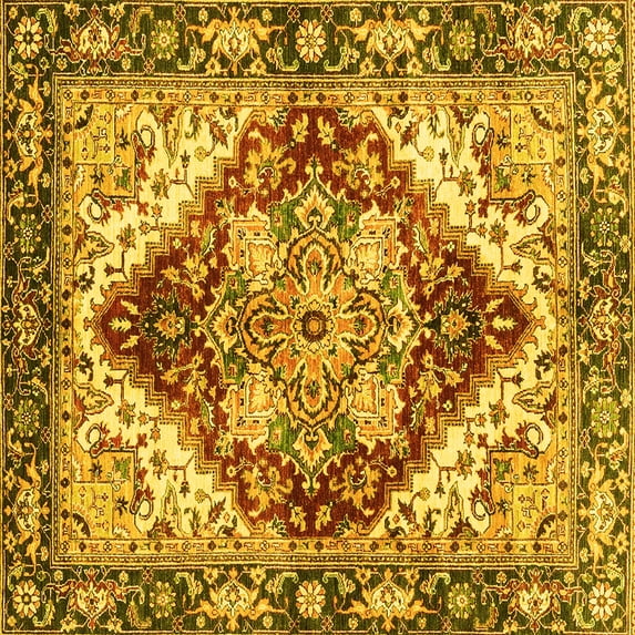 Ahgly Company Indoor Square Persian Yellow Traditional Area Rugs, 3' Square