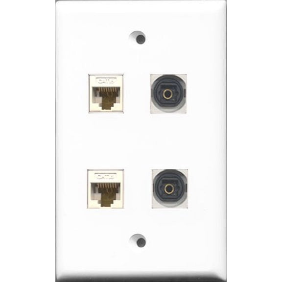RiteAV - 2 Port Toslink 2 Port Cat6 Ethernet White Wall Plate