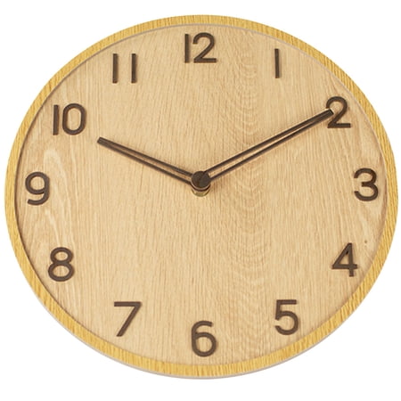 NIAIZEK Large Decorative Wall Clock Wood Grain Silent Round Shape for Home Decor
