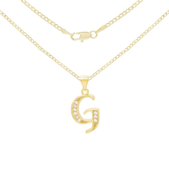 BEBERLINI G Initial Letter Pendant Curb Necklace Set 14K Gold Plated Cubic Zirconia Alphabet CZ Charm Cuban Link Chain Set 20" Women Jewelry