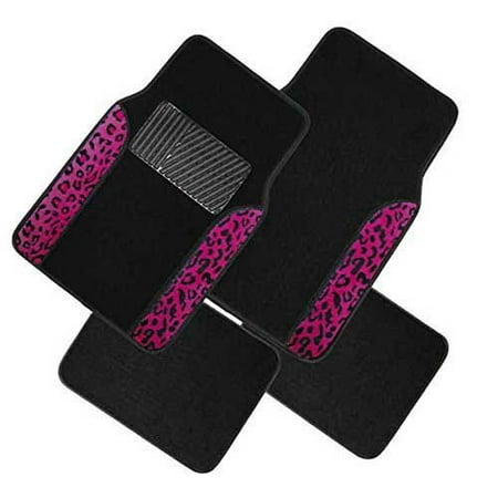 A Set of 4 Universal Fit Plush Carpet with Animal Print Floor Mats for Cars/Trucks (Purple Leopard)