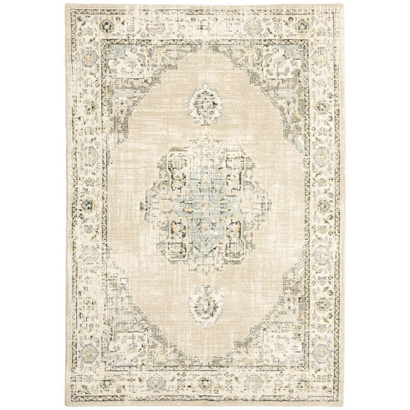 Oriental Weavers Andorra Area Rug - 303D0 - 10' x 13'2" - in Beige/ Ivory - Vintage Inspired, Stain Resistant, Family and Pet Friendly , Family, Dining, Living Room Rug