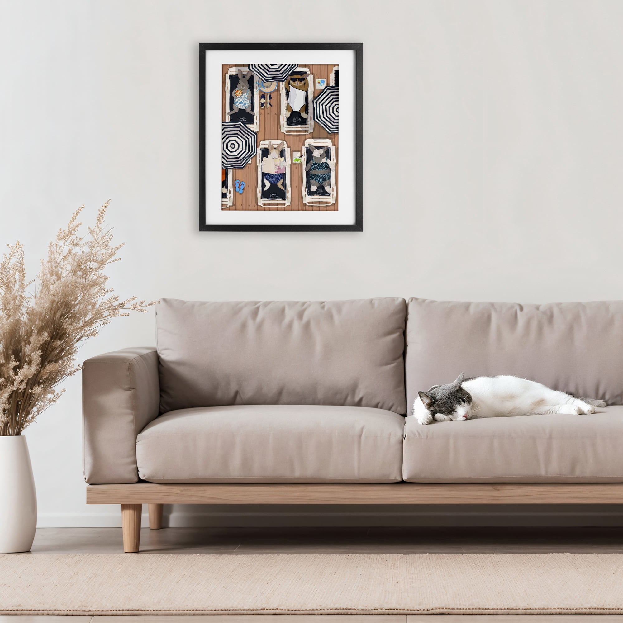 Stupell Industries Rabbits at Hotel La Mer Black Framed Print Under Glass, design by Hanna Melin