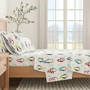 Great Bay Home Lodge Flannel Sheet Set - 100% Turkish Cotton - Double Brushed - King, Penguins