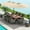 Beige, variant on Costway 10 Pieces Patio Wicker Dining Set with Double-Sided Patio Umbrella 8 Armchairs Turquoise
