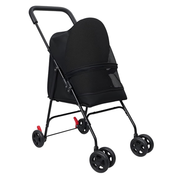 Lanzxjv 4 Wheels Pet Stroller, Pet Stroller for Medium Small Dogs, Foldable Puppy Cage Jogger Stroller with Sun Cover, Breathable and Visible Mesh