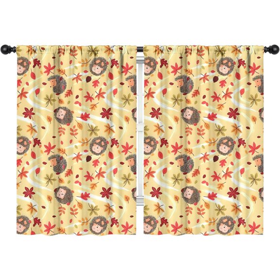 Blackout Kids Curtains,Fall Hedgehog and Leaves Childrens Insulated Curtains Set Of 2,Bedroom Essentials,Toddler Room Decor 42"x63"(106x160cm)