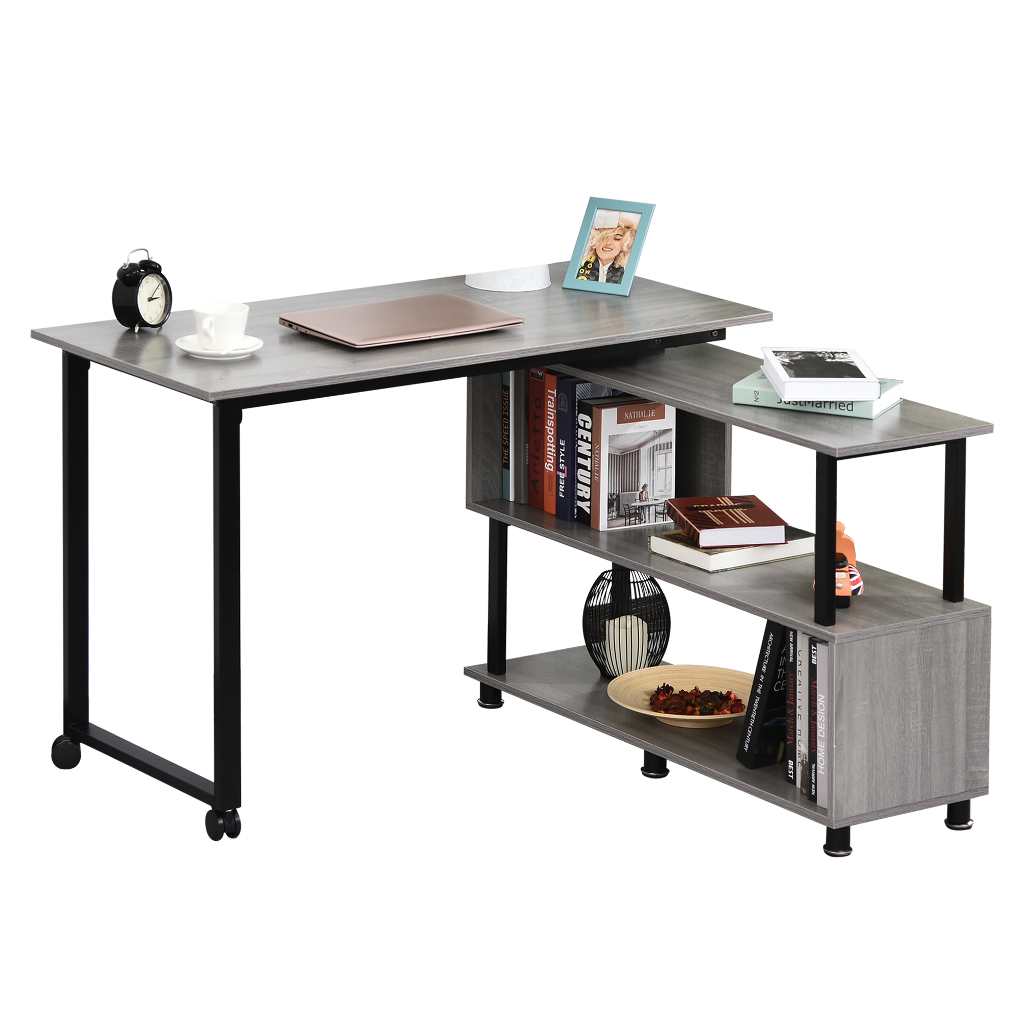 Corner Rotating Table Shelf Combo LShaped IShape Computer Desk