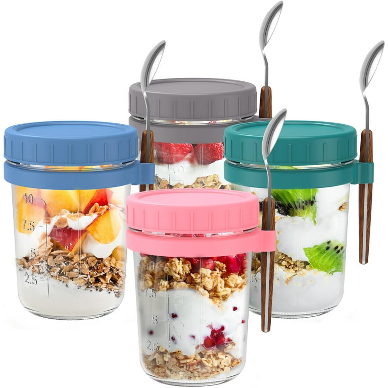 4pcs Overnight Oats Containers With Lids And Spoons Glass