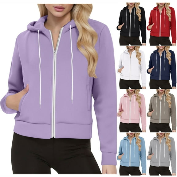 Fewfanhot Womens Sweatshirt Zip Up Hoodies Jackets Cropped Sweatshirts Fleece Fall Outfits Casual Comfy Tops Winter Clothes 2025