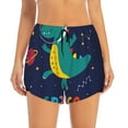 thumbnail image 2 of Xecao's Dinosau Space Explorer for a double-layer running short for women, perfect for gym, tennis, and more, featuring a convenient pocket., 2 of 9