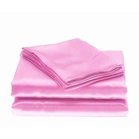 Bedify Bedding 100% Pure Silk Satin Sheet Set 4pcs, Silk Fitted Sheet 15" Deep Pocket Mattress fit,Silk Flat Sheet&Silk Pillowcases Set Cool Soft Silk Sheets|Wrinkle Free Fade Resistant Full Pink
