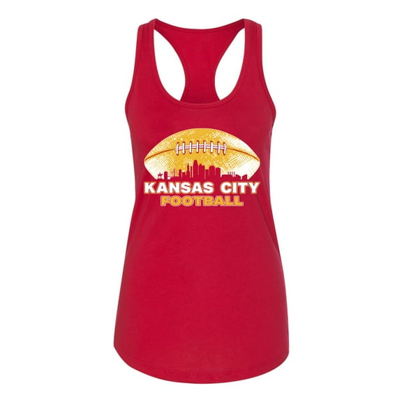 Wild Bobby Kansas Football Skyline Sports Ladies Racerback Tank Top, Red, Small