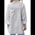 thumbnail image 3 of Women'S Striped Button Down Shirt Smocked Cuffed Boyfriend Blouse Ruffle Sleeve Casual Tunic Tops with Pockets Gray L, 3 of 7