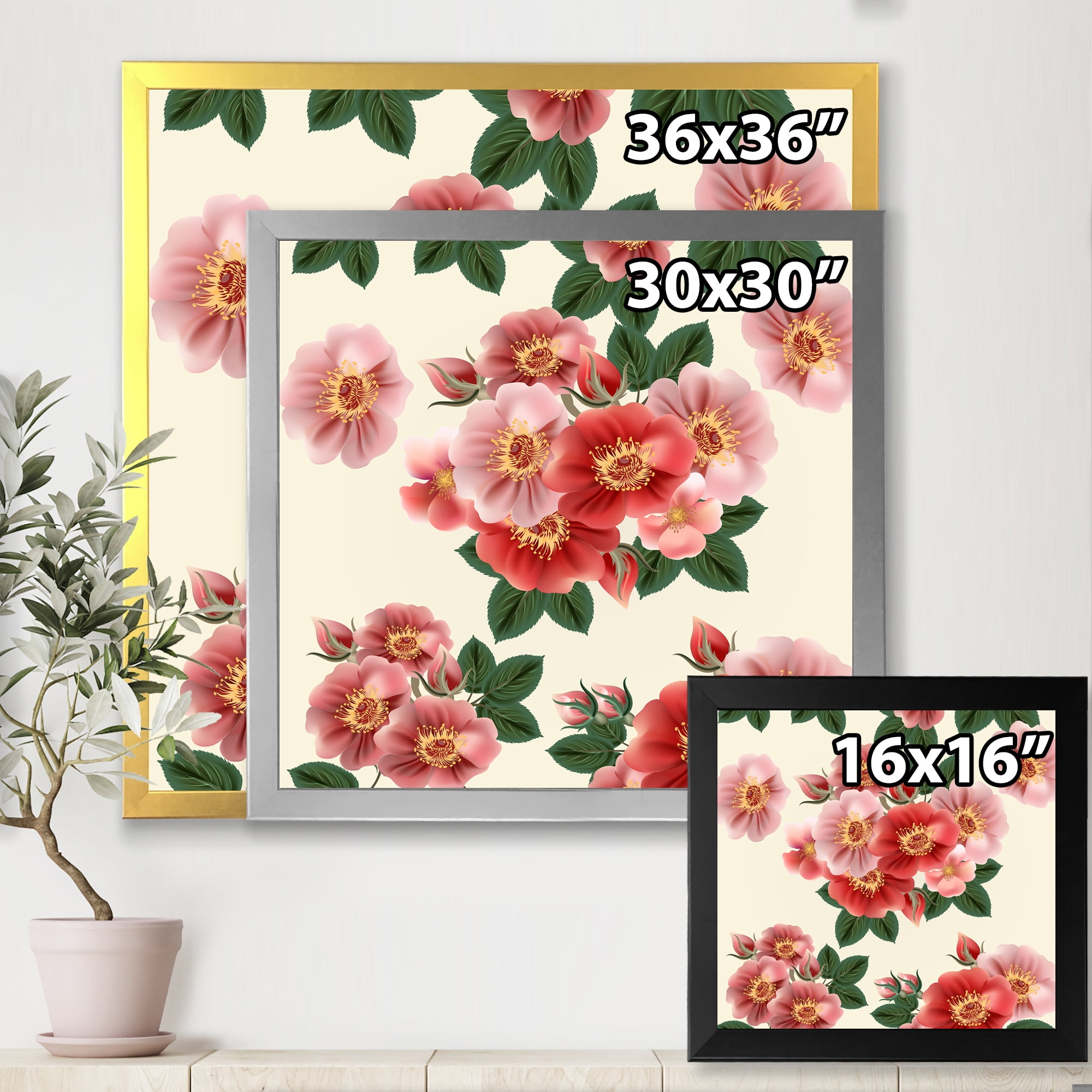 Designart 'Ancient Red Roses' Traditional Framed Art Print