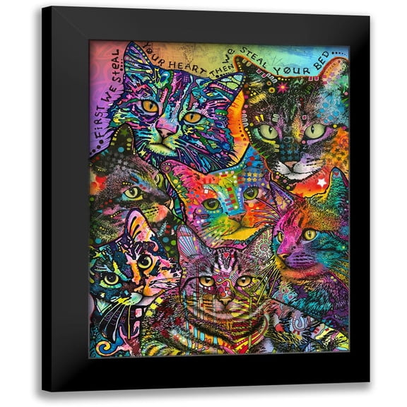 Dean Russo Collection 12x14 Black Modern Framed Museum Art Print Titled - Bed Cats