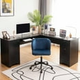 thumbnail image 3 of Costway Velvet Home Office Leisure Vanity Chair Armless Adjustable Swivel Blue, 3 of 10