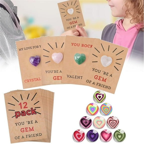 Valentines Day Gifts for Kids 24 Pack Valentines Cards with Heart-Shape Crystals Valentine Gift Exchange for Boys Girls Toddlers Class Classroom School Party