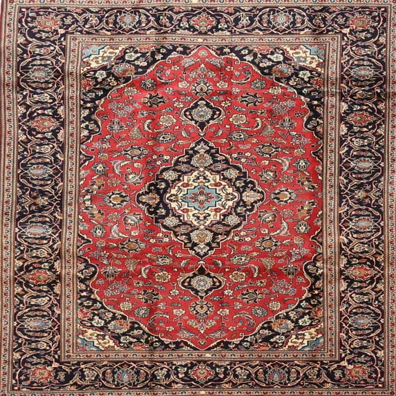 Ahgly Company Indoor Square Traditional Saffron Red Medallion Area Rugs, 7' Square
