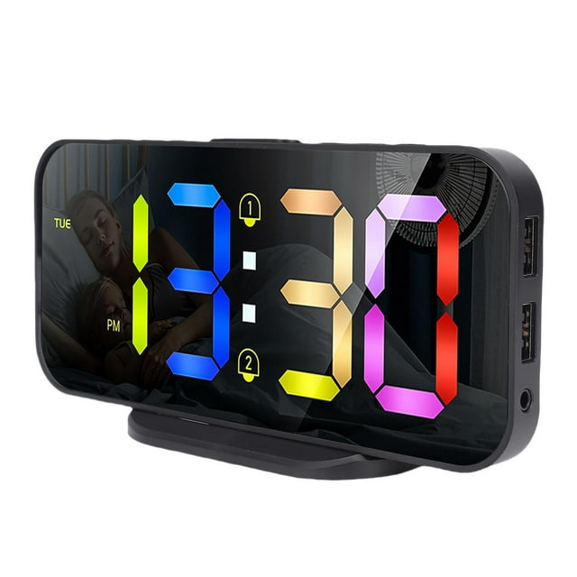 Reloj De Escritorio Digital, Reloj Despertador Digital Pantalla De Números Grandes Luz Nocturna 8 Opciones De Color RGB Para Oficina