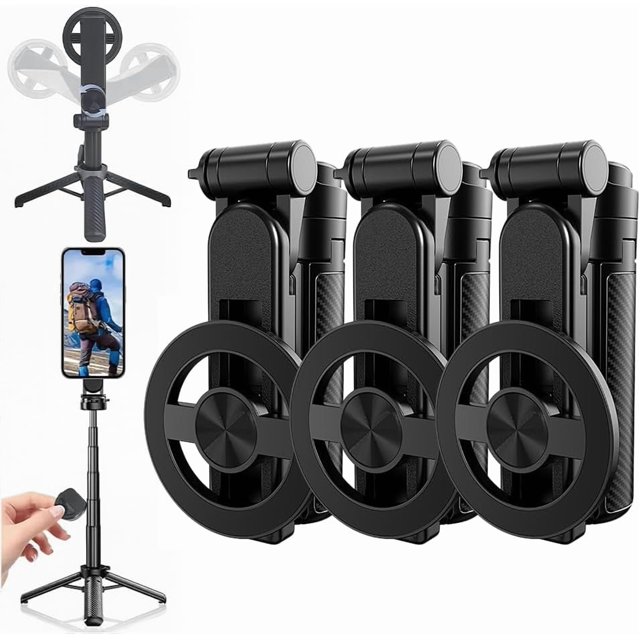 Magnetic Pocket Selfie Stick,Professional Extendable Smartphone Tripod, 4-Section Height Adjustable Stand with Cold Shoe Mounts & Bluetooth Remote, for Stable Mobile Photography