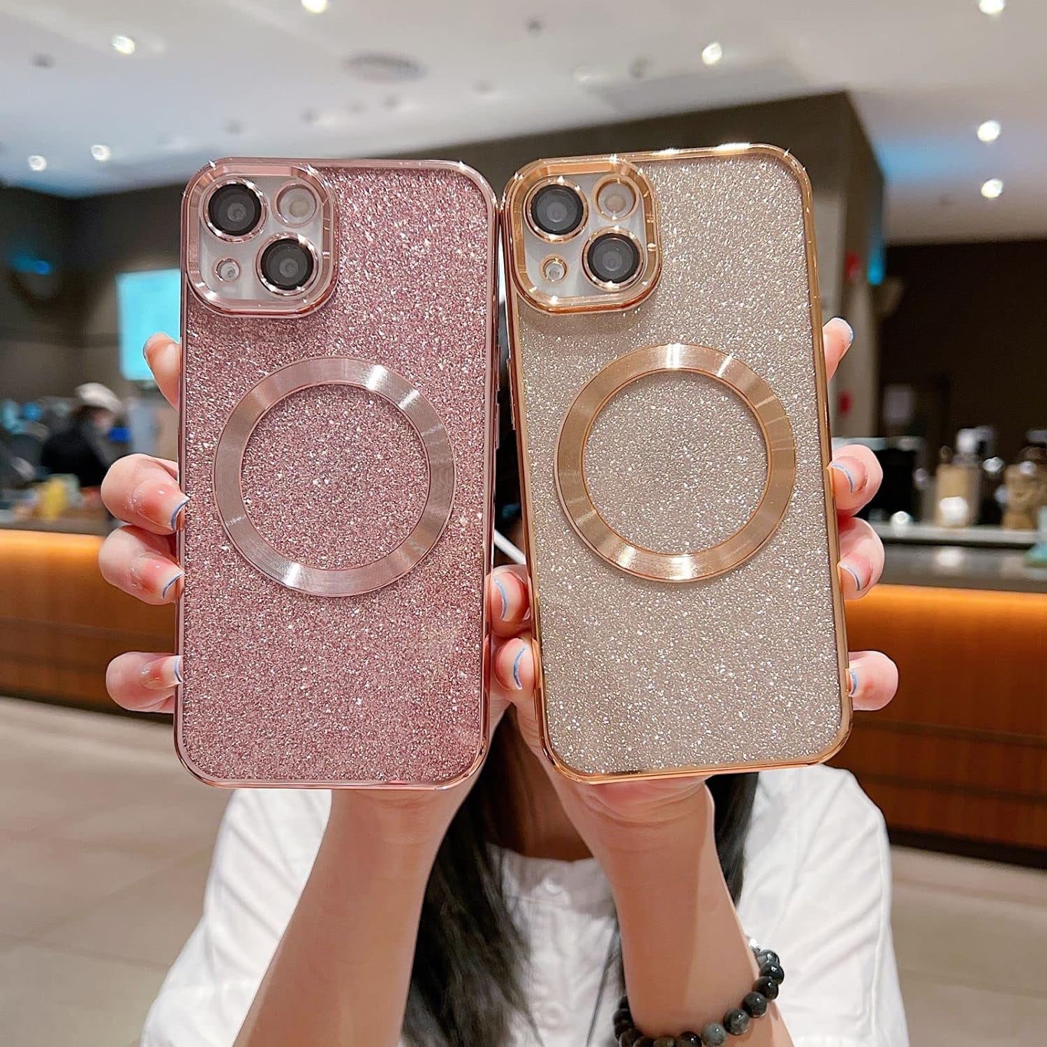 Emlivi Compatibile con iPhone 13 Pro Max, custodia in silicone con glitter magnetici, compatibile con Mag-Safe] con paillettes per fotocamera in TPU, custodia protettiva con glitter per iPhone 13 Pro