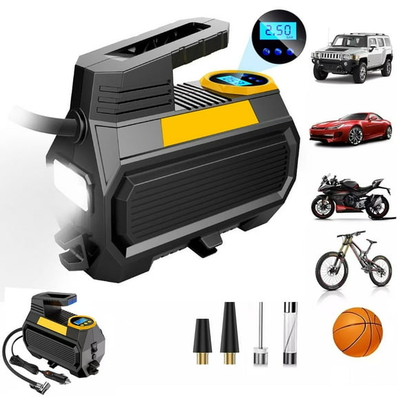 HJDWQN 12V Air Compressor Tire Inflator with Flash-Light - Black