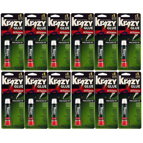 Krazy Glue Original All Purpose Super Glue for Instant Repair, Clear, 12 Pieces
