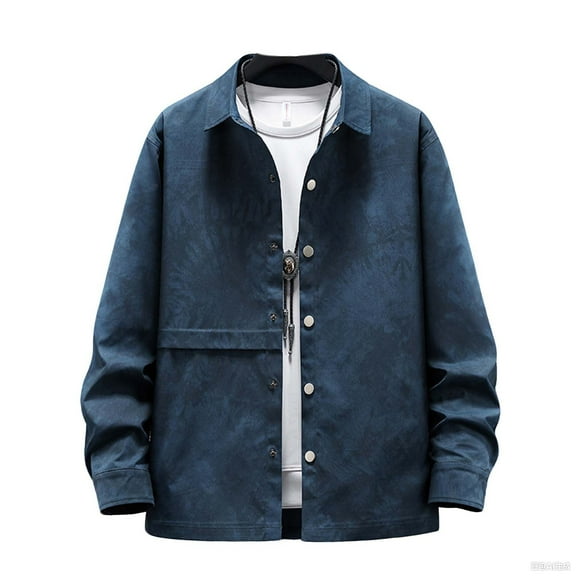 Blusa y camisa de manga larga con cuello vuelto para hombre, blusa informal de moda con cuello vuelto, camisa, chaqueta con bolsillos, blusa holgada de manga larga con cuello, camisa para hombre, abri