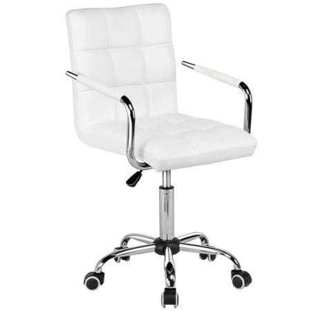 White Swivel Office Chair - Modern Leather Office Chair Swivel Executive Computer Chair Office Stool Task White