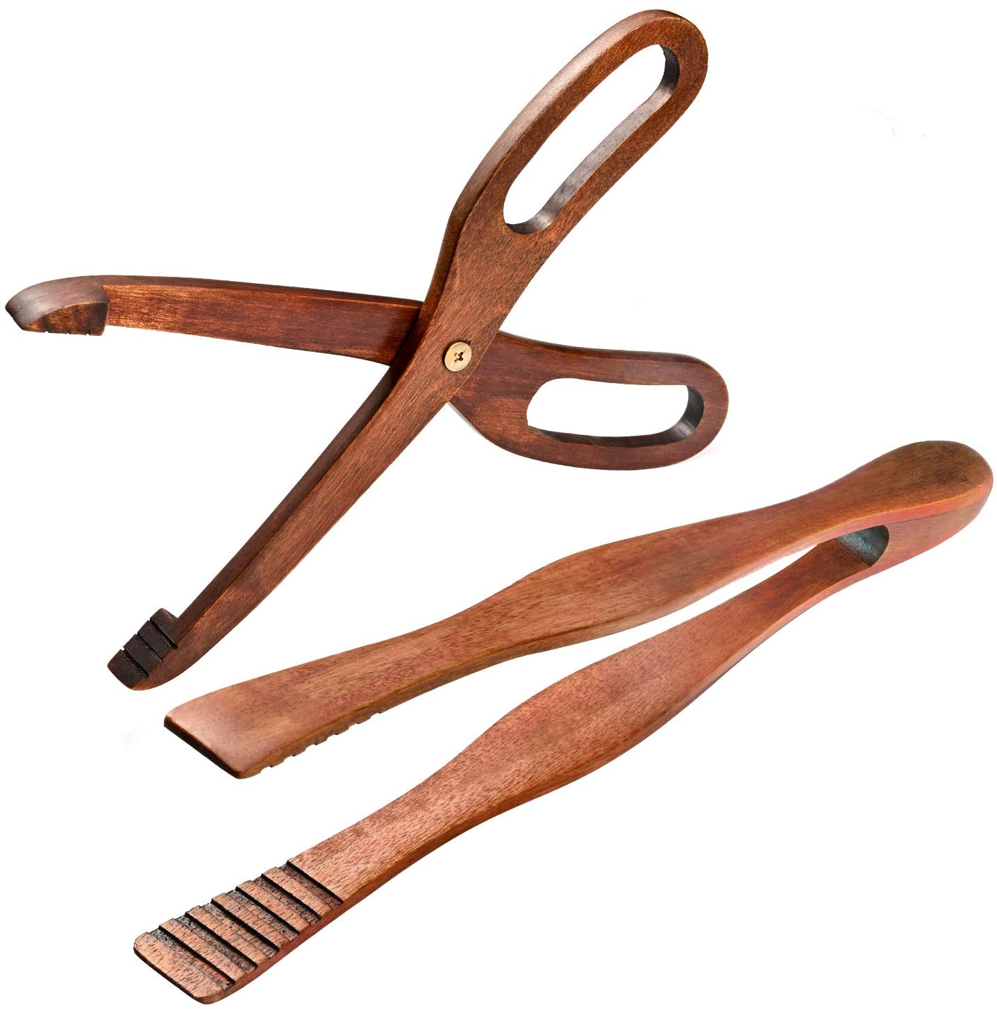 2 Packs Toaster Tongs Reusable Wood Cooking Tongs Scissor Wooden