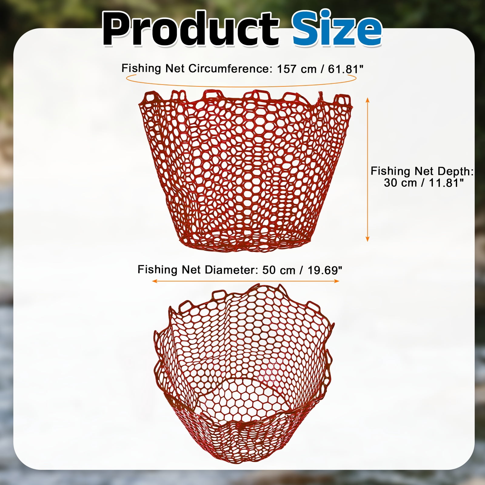 Uxcell Fishing Net Replacement, Foldable Fishing Replacement Netting Silicone Fly Ice Fish Net Landing without Handle Flexible 62x12" & Red - For (Freshwater/Saltwater Fishing/Trout)