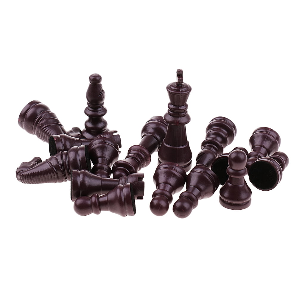 16pcs Chess Pieces Set with King Queen Bishop Knight Rook Pawn Brown 