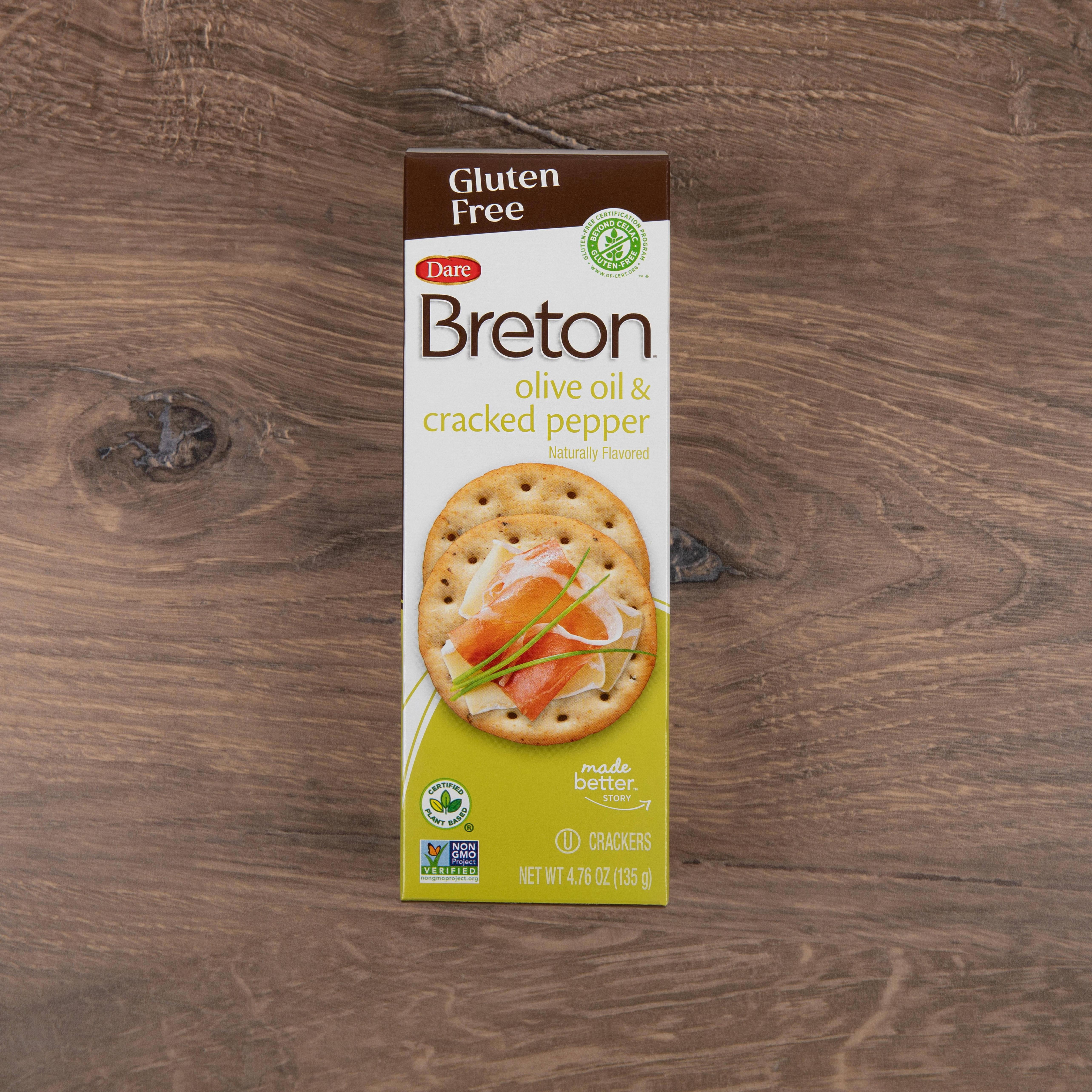 (4 pack) Breton Olive Oil & Cracked Pepper Gluten Free Crackers, 4.76 oz