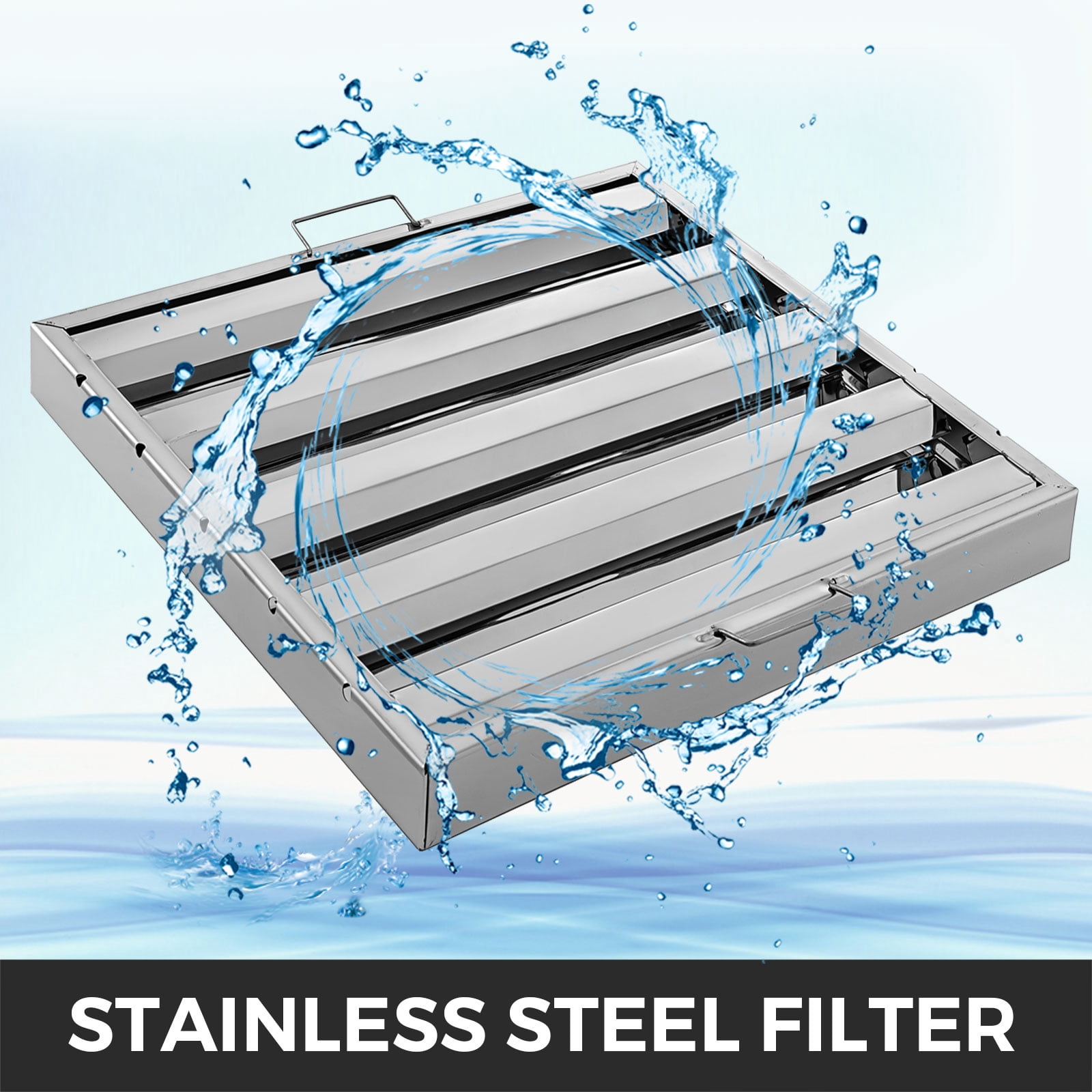 KFFKFF 6 Pcs Commercial Kitchen Range Hood Filters, 19.5W x 24.5H Inch, 430 Stainless Steel Restaurant Hood Filter, with 4 Grooves, for Grease Rated Commercial Kitchen Range Hoods